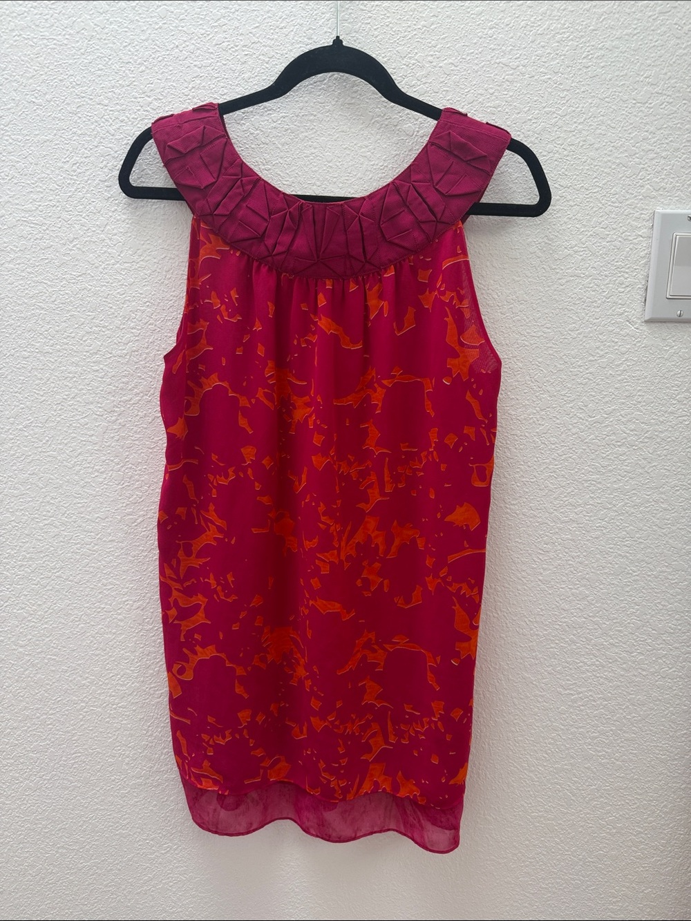 CAbi #999 Pink and Orange Sleeveless Oragami Collar Tunic Top size Medium